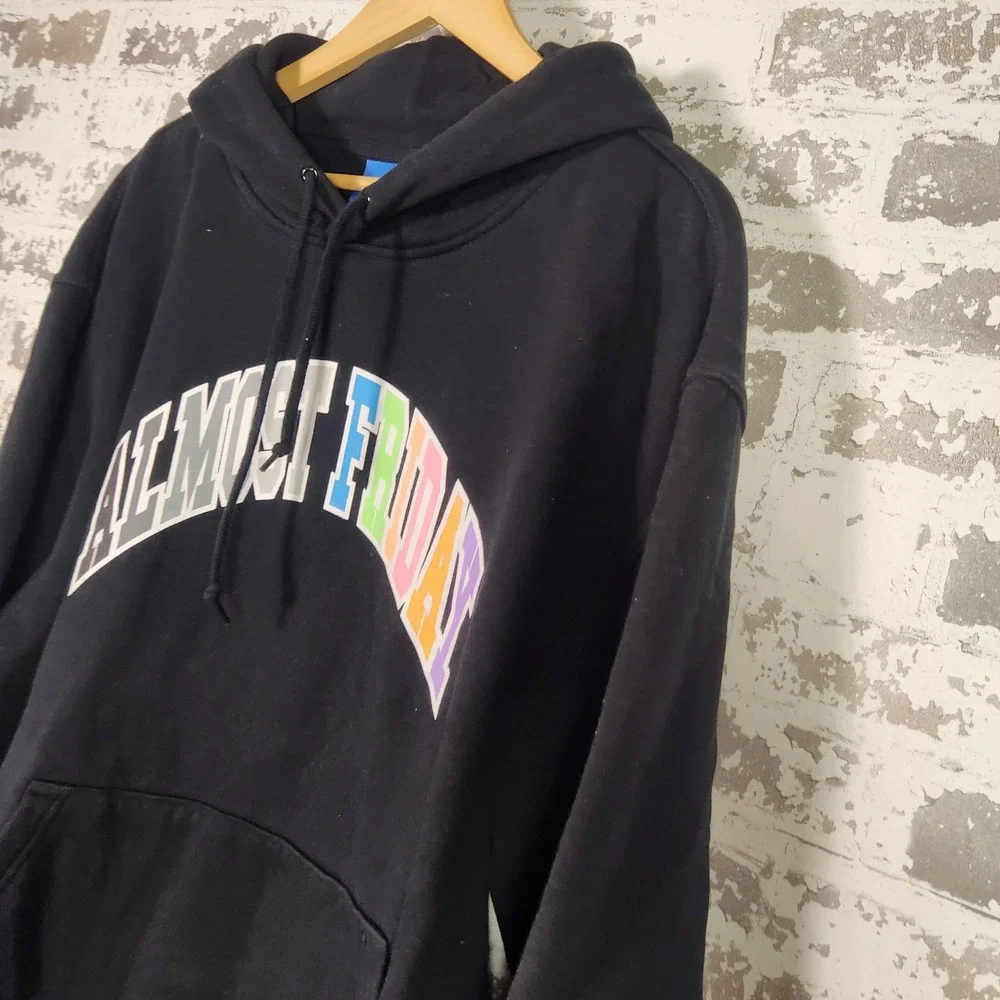 Friday Beers Almost Friday‎ Hoodie Men's XL Black Colorful Graphic Sweatshirt